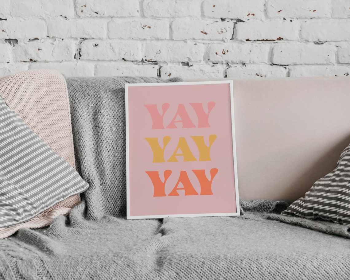 Cheerful Yay Yay Yay Pink Pastel Groovy Retro Typography Poster - Image 3