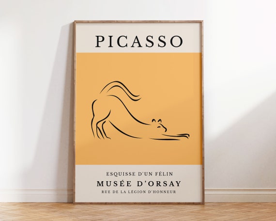 Picasso Cat Line Art Print, Minimalist Animal Sketch