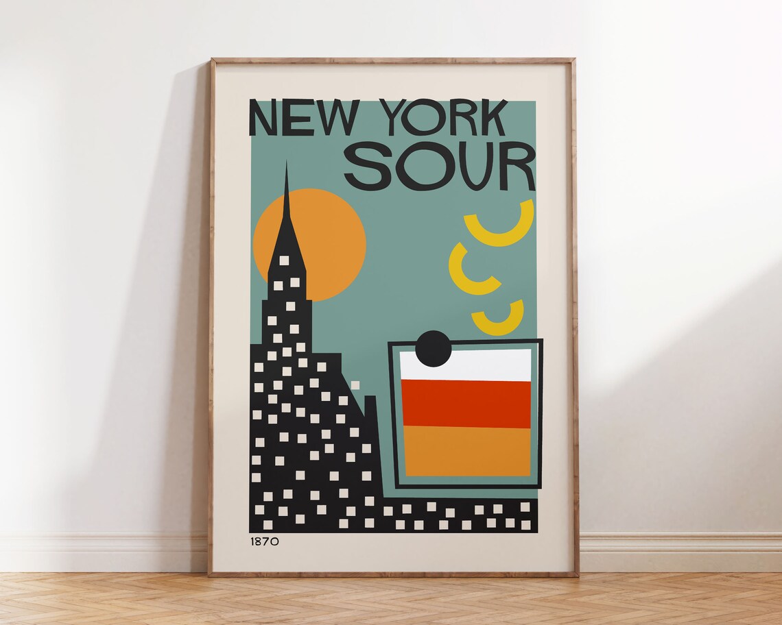 New York Sour 1870 Retro Classic Cocktail Kitchen Bar Art Poster
