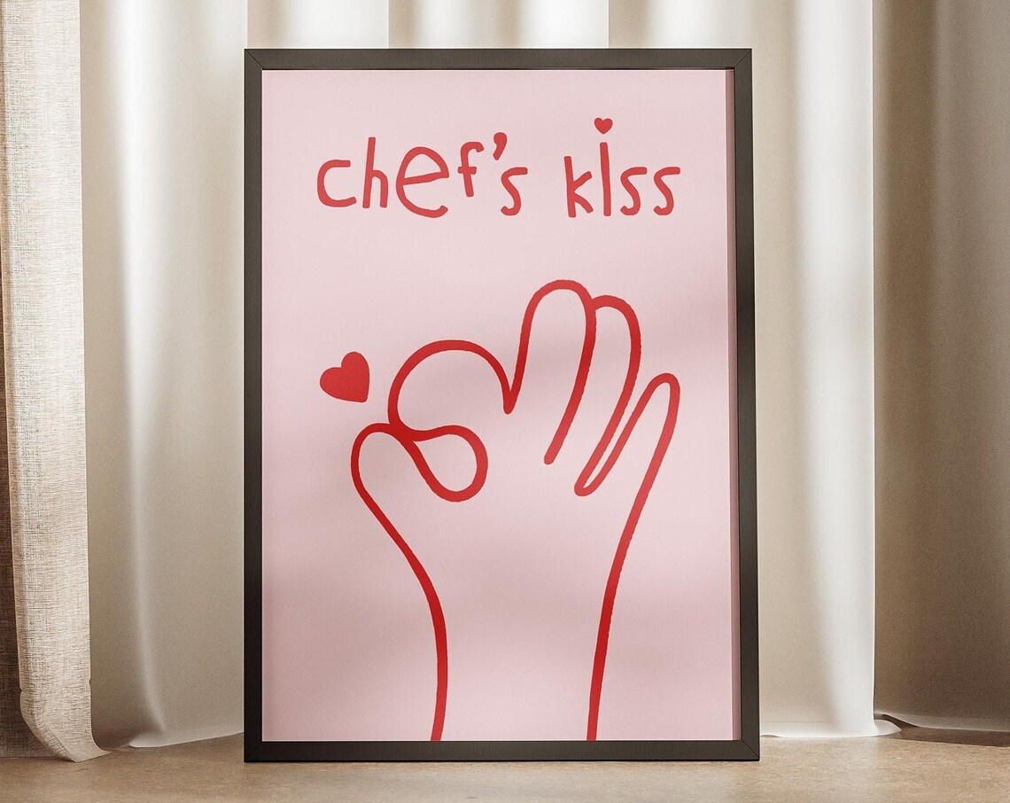 Chefs Kiss Pink Red Line Art Hand Gesture Italian Kitchen Trendy Print