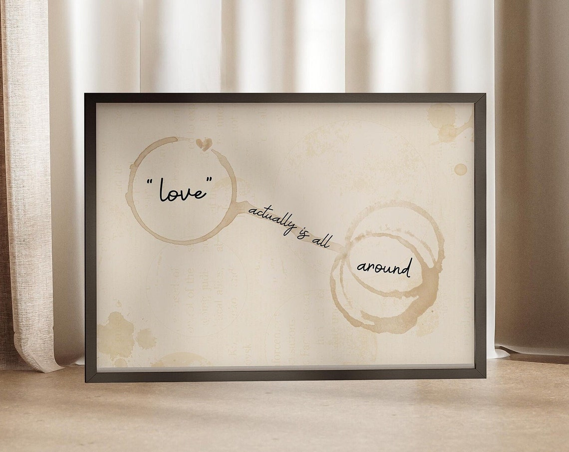 Love Actually Is All Around Coffee Stain Ring Script Quote Poster