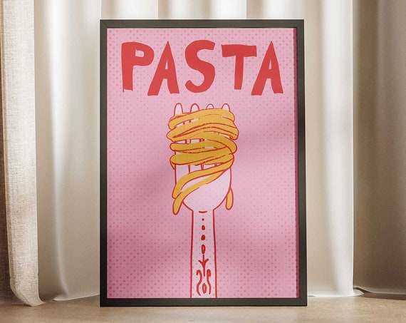 Pasta on Fork Retro Kitchen Food Art Print