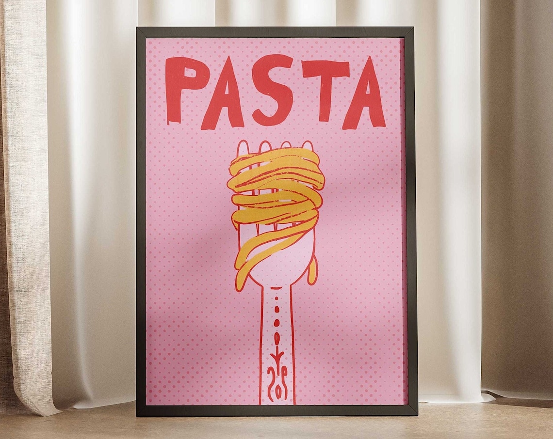 Pasta on Fork Retro Kitchen Food Art Print