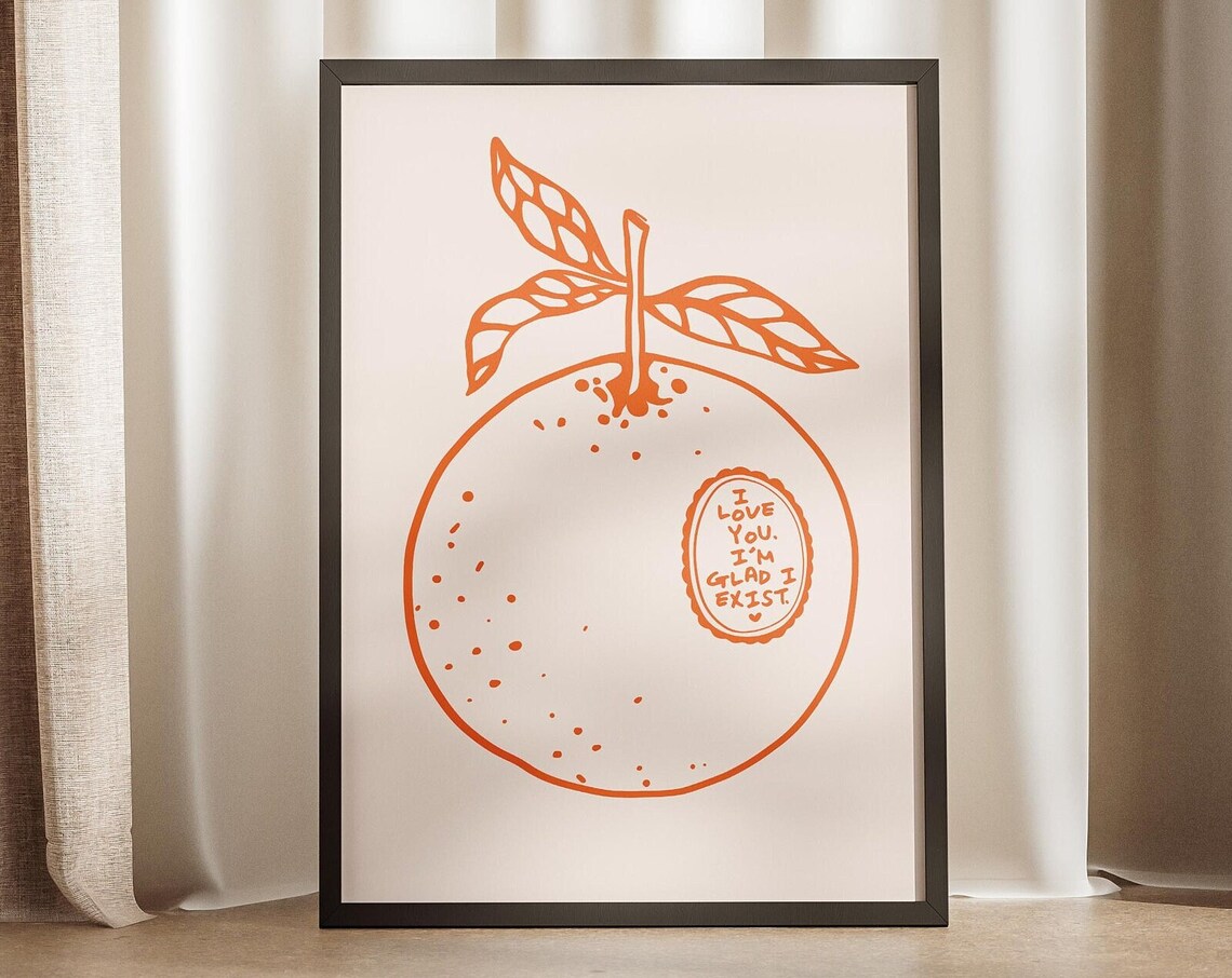 Orange Poem I Love You, Mid-Century Retro Poster