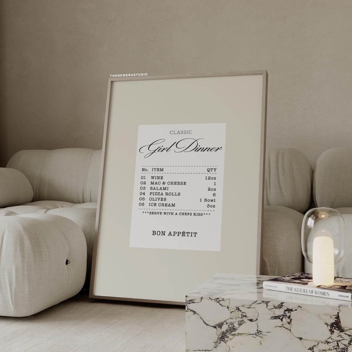 Classic Girl Dinner Receipt Menu Beige Minimalist Kitchen Poster