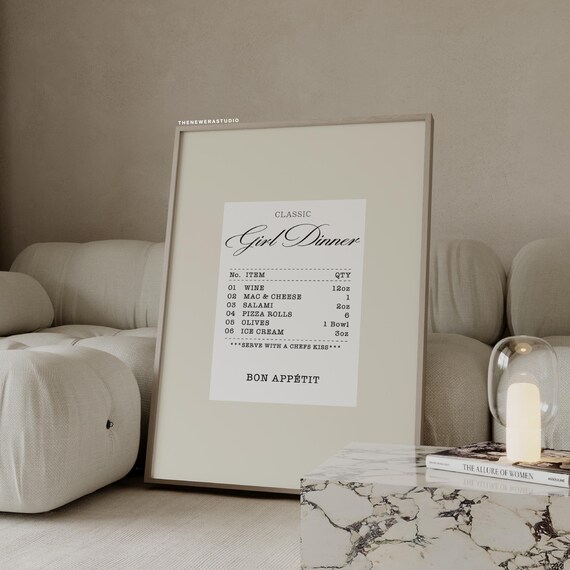 Classic Girl Dinner Receipt Menu Beige Minimalist Kitchen Poster