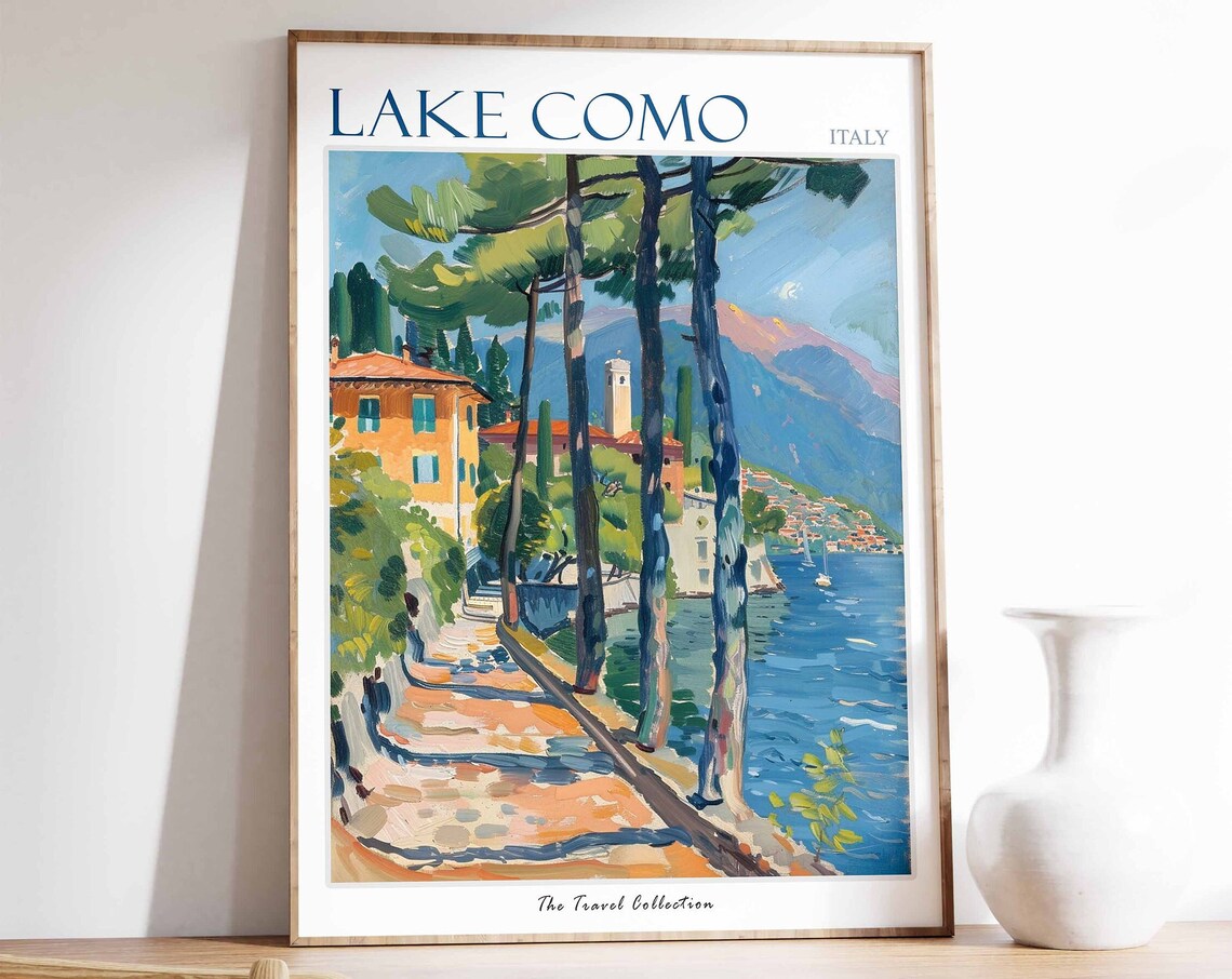 Lake Como Italy Lakeside Villa Colorful Travel Collection Poster
