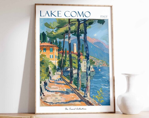 Lake Como Poster Lake Como Travel Print Italy Travel Poster Tropical Decor Beach Art Travel Gift Floral Print Coastal Decor