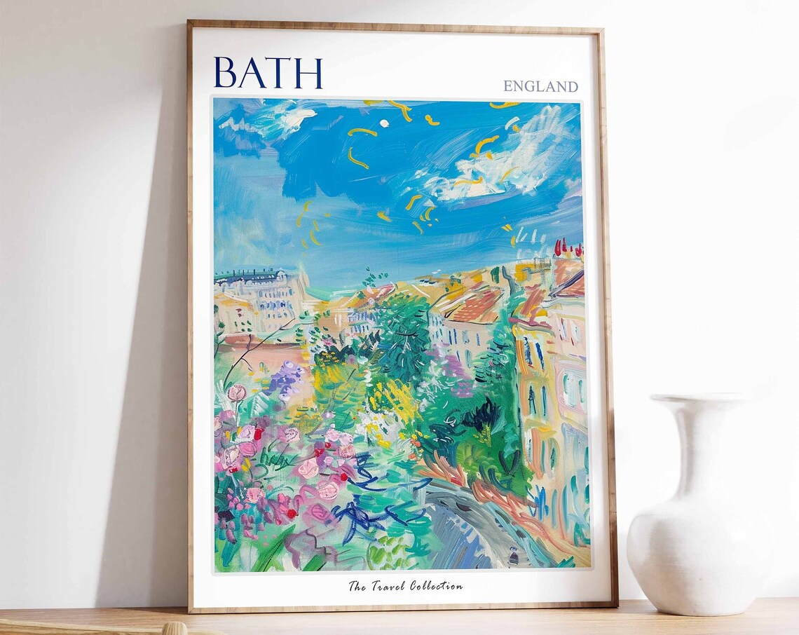 Bath Georgian Rooftops Flower Garden Spring England Travel Poster