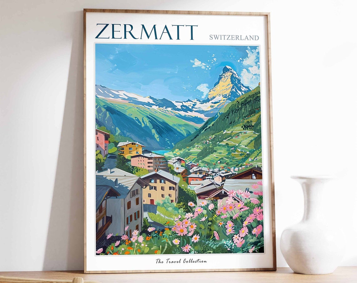 Zermatt Poster Zermatt Travel Print Zermatt Gift Skiing Wall Art Alpine Travel Poster Switzerland Wall Art Swiss Travel Print