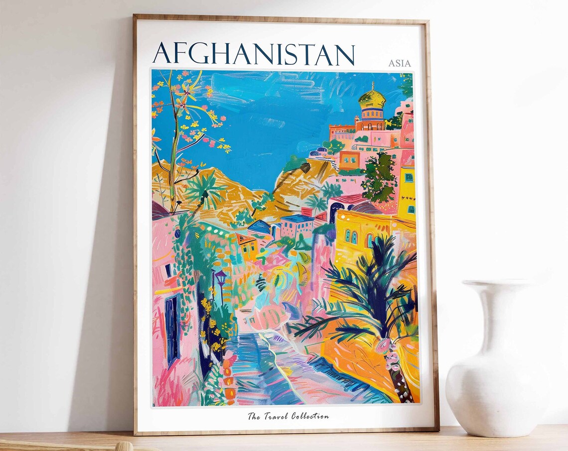 Afghanistan Asia Colorful Old Town Domes Steps Travel Poster