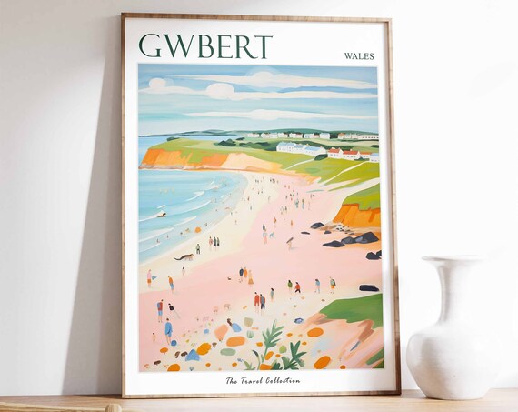 Gwbert Poster Gwbert Travel Print Wales Travel Poster Welsh Decor Tropical Decor Sea Print Gwbert Gift Gwbert Travel Poster