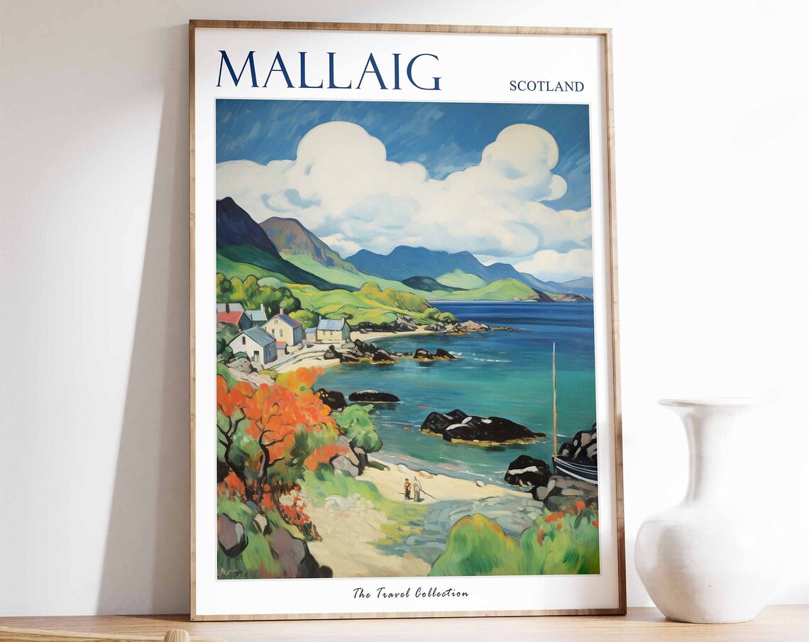 Mallaig Scotland Fauvist Fishing Village Beneath Mountains Poster