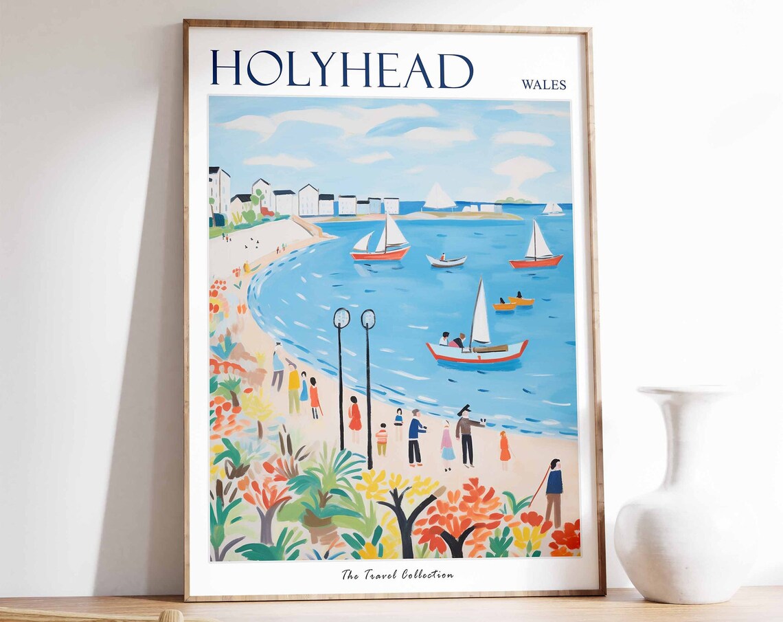 Holyhead Wales Sailboat Bay Colorful Flower Foreground Poster