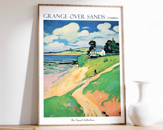 Grange Over Sands Poster Grange Over Sands Travel Print Cumbria Travel Poster British Decor Tropical Decor Grange Over Sands Gift