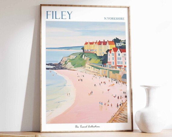 Filey Poster Filey Travel Print North Yorkshire Travel Poster British Decor Tropical Decor Sea Print Filey Gift Filey Travel Poster