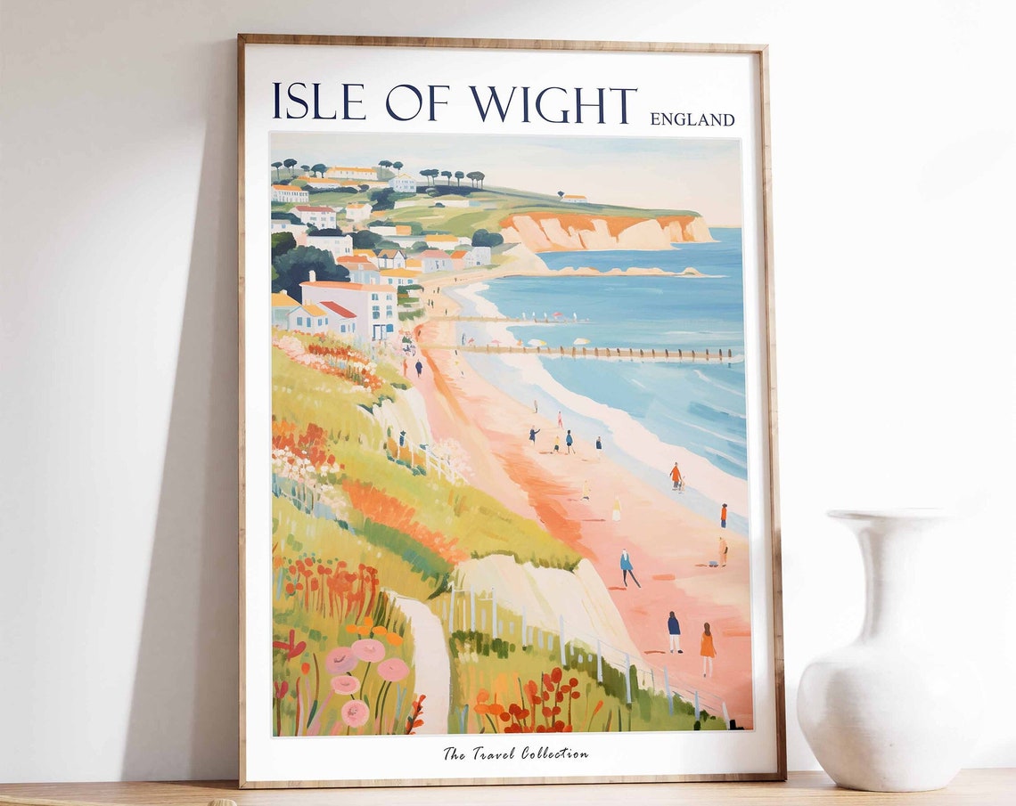 Isle of Wight England Flower Lined Clifftop Path to Beach Poster