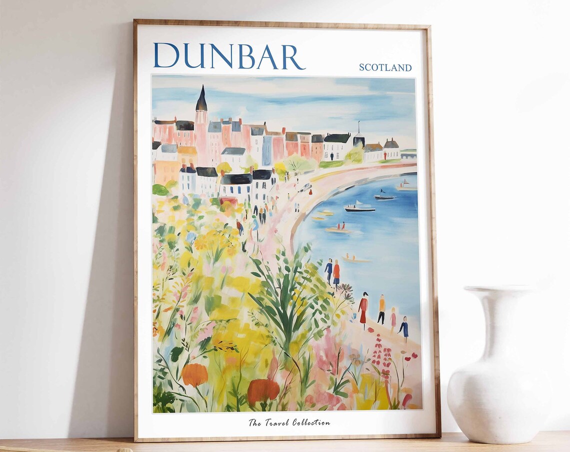 Dunbar Scotland Harbor View Through Wildflowers Travel Poster