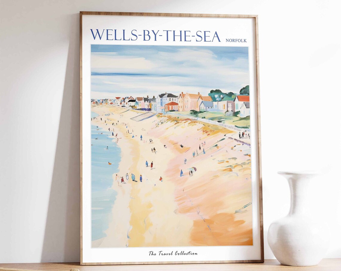 Wells-by-the-Sea Norfolk Wide Beach Town Sand Bathers Travel Poster