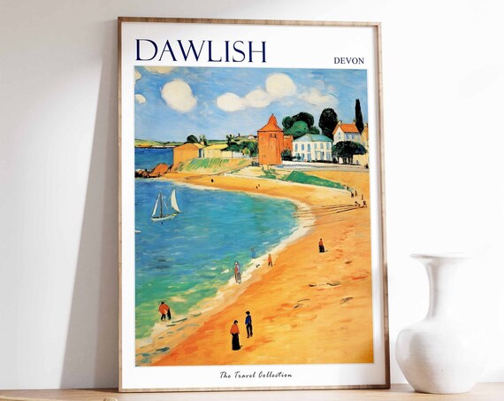 Dawlish Poster Dawlish Travel Print Devon Travel Poster British Decor Tropical Decor Sea Print Dawlish Gift Dawlish Travel Poster