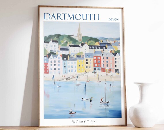 Dartmouth Poster Dartmouth Travel Print Devon Travel Poster British Decor Tropical Decor Sea Print Dartmouth Gift