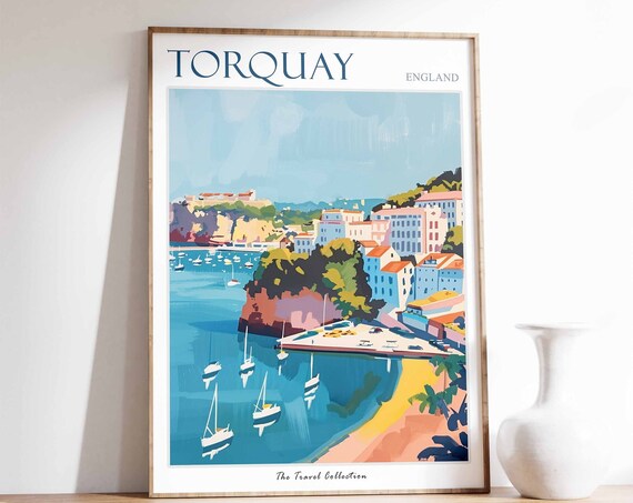Torquay Poster Torquay Travel Print Tropical Decor Sea Wall Art British Decor England Travel Print Torquay Gift Torquay Travel Poster