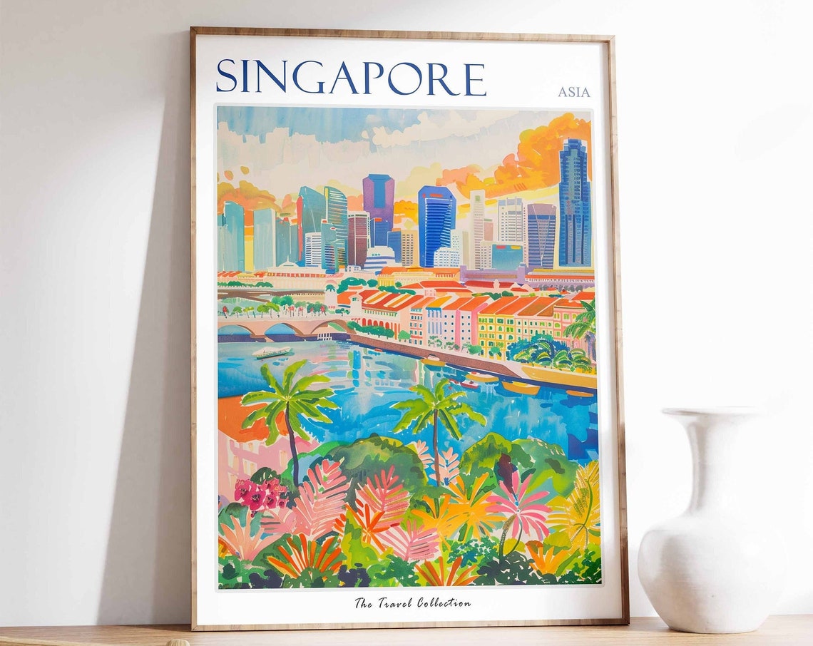 Singapore Poster Singapore Travel Print Tropical Decor City Wall Art Singaporean Decor Asia Travel Print Singapore Gift