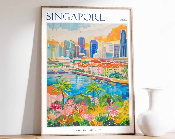 Singapore Poster Singapore Travel Print Tropical Decor City Wall Art Singaporean Decor Asia Travel Print Singapore Gift