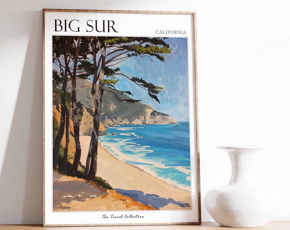 Big Sur Poster California Travel Print Californian Decor North America Travel Poster Big Sur Wall Art Sea Print Big Sur Travel Poster