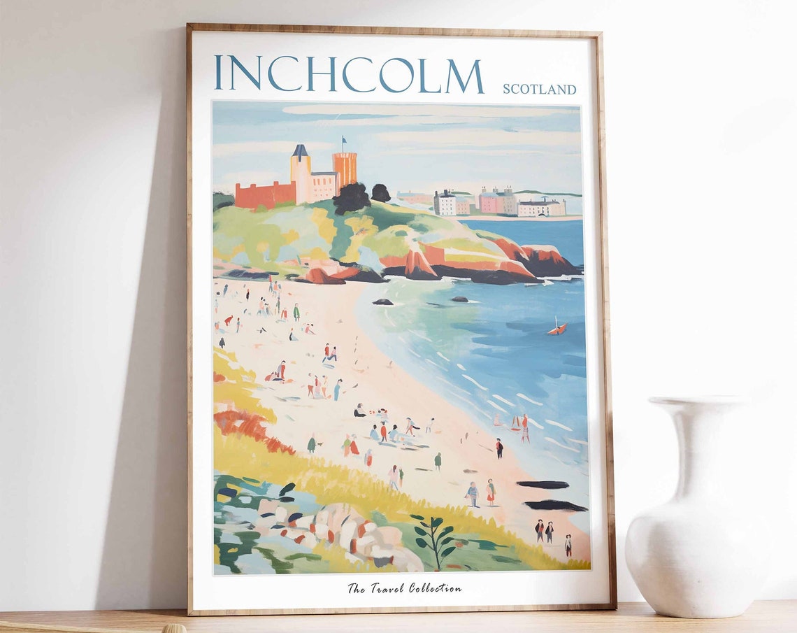 Inchcolm Scotland Headland Castle Sandy Beach Cove Scene Poster