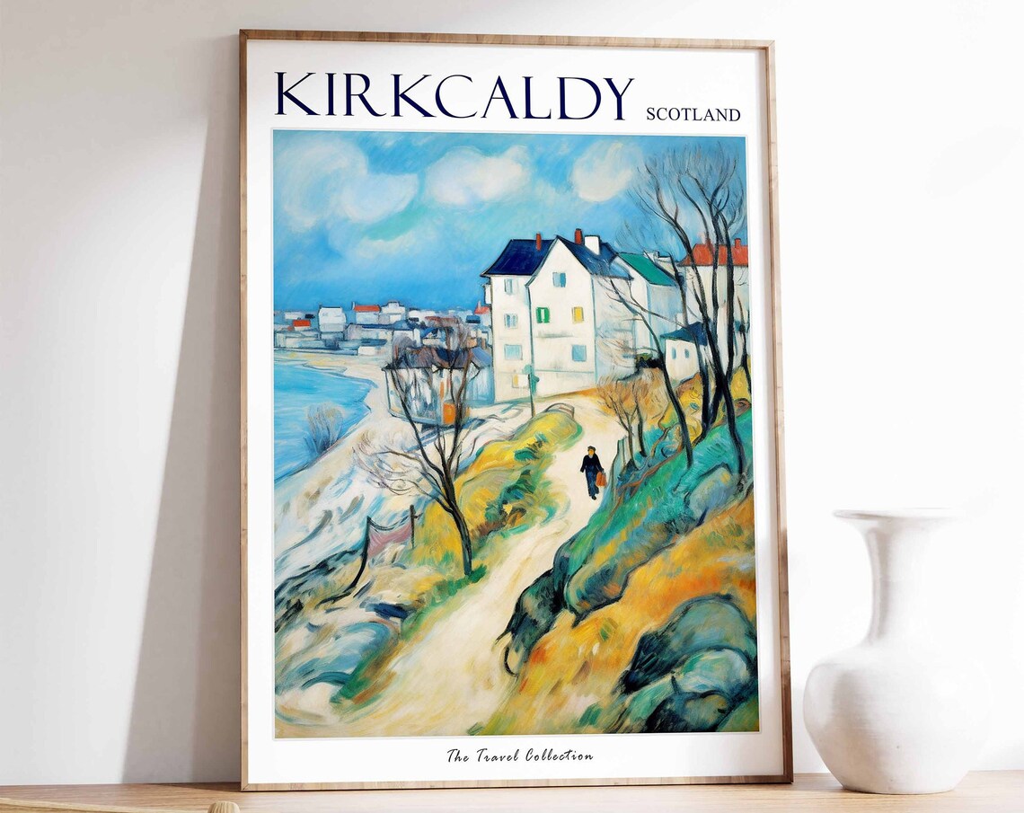 Kirkcaldy Scotland Hillside Cottage Coastal Walk Travel Poster