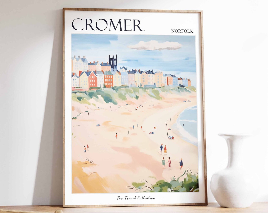 Cromer Norfolk England Sandy Beach Colorful Clifftop Houses Poster