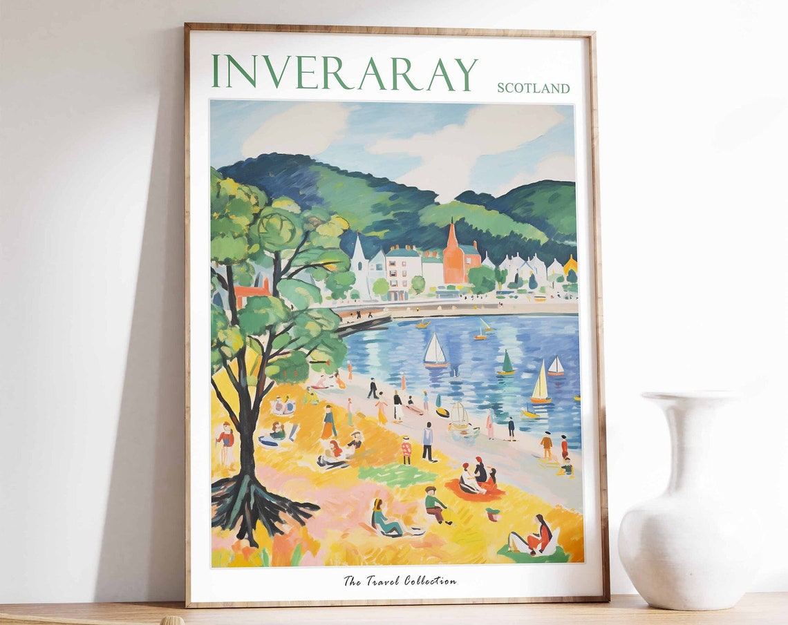 Inveraray Scotland Sunny Beach Bathers Sailboats Tree Poster