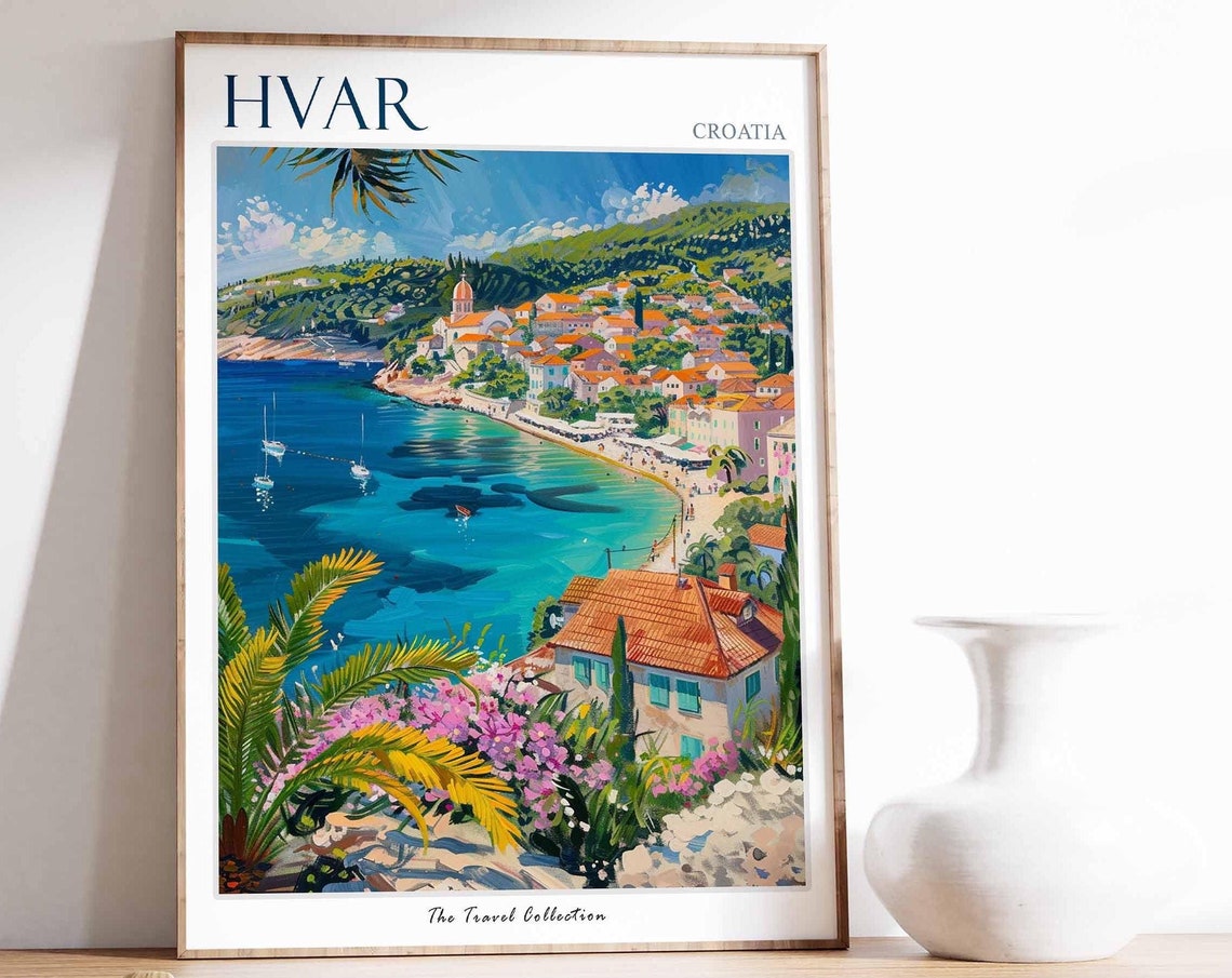 Hvar Poster Croatia Travel Print European Decor Europe Travel Poster Hvar Wall Art Sea Print Hvar Gift Hvar Travel Poster