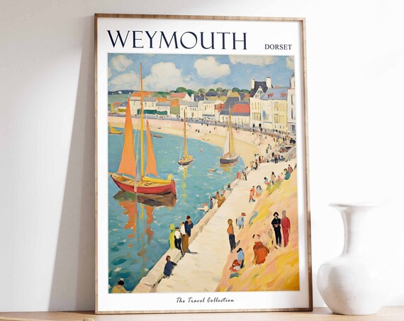Weymouth Poster Weymouth Travel Print Dorset Travel Poster British Decor Tropical Decor Weymouth Gift Weymouth Travel Poster