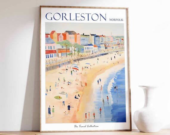 Gorleston Poster Gorleston Travel Print Norfolk Travel Poster British Decor Tropical Decor Sea Print Gorleston Gift