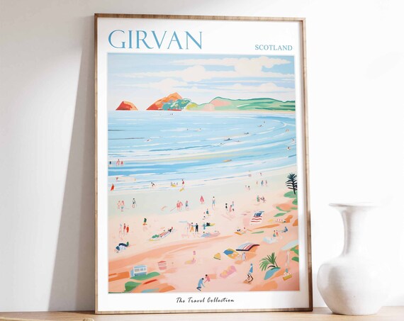 Girvan Poster Girvan Travel Print Scotland Travel Poster Scottish Decor Tropical Decor Sea Print Girvan Gift Girvan Travel Poster