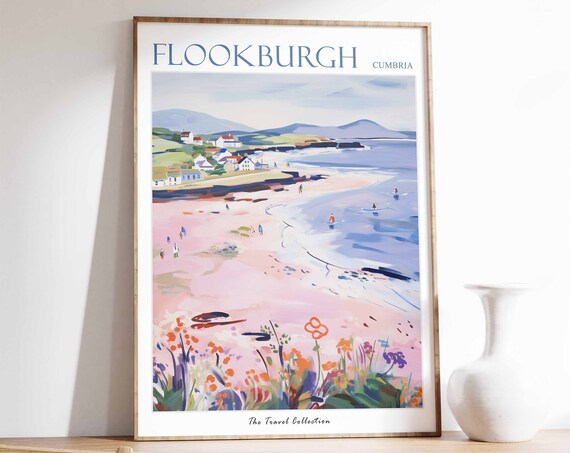 Flookburgh Poster Flookburgh Travel Print Cumbria Travel Poster British Decor Tropical Decor Sea Print Flookburgh Gift