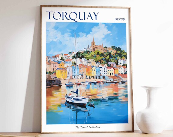 Torquay Poster Torquay Travel Print Devon Travel Poster British Decor Tropical Decor Sea Print Torquay Gift Torquay Travel Poster