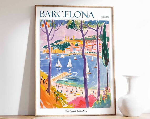Barcelona Poster Barcelona Travel Print Tropical Decor City Wall Art Spanish Decor Spain Travel Print Barcelona Gift