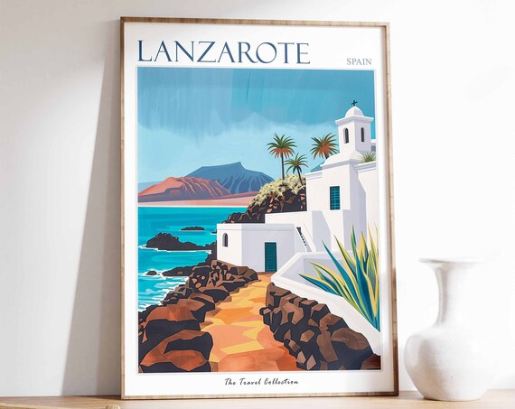 Lanzarote Poster Lanzarote Travel Print Spain Travel Poster Tropical Decor Beach Art Travel Gift Floral Print Coastal Decor