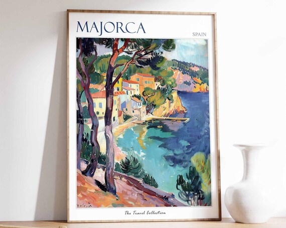 Majorca Poster Majorca Travel Print Spain Travel Poster Tropical Decor Beach Art Travel Gift Floral Print Coastal Decor