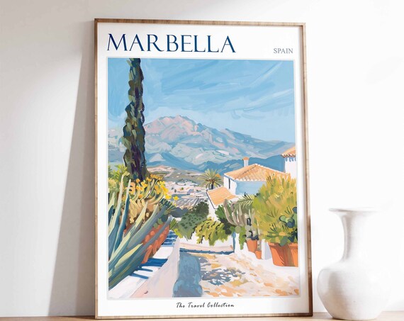 Marbella Spain Mountain Village Watercolor Travel Art Poster