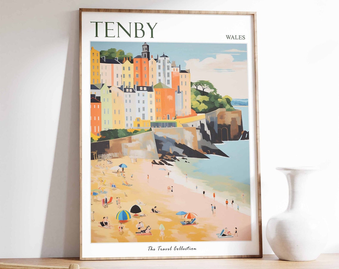 Tenby Poster Tenby Travel Print Wales Travel Poster Welsh Decor Tropical Decor Sea Print Tenby Gift Tenby Travel Poster