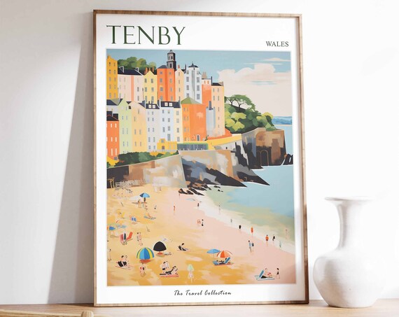 Tenby Poster Tenby Travel Print Wales Travel Poster Welsh Decor Tropical Decor Sea Print Tenby Gift Tenby Travel Poster