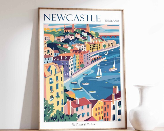 Newcastle Poster Newcastle Travel Print Tropical Decor City Wall Art British Decor England Travel Print Newcastle Gift