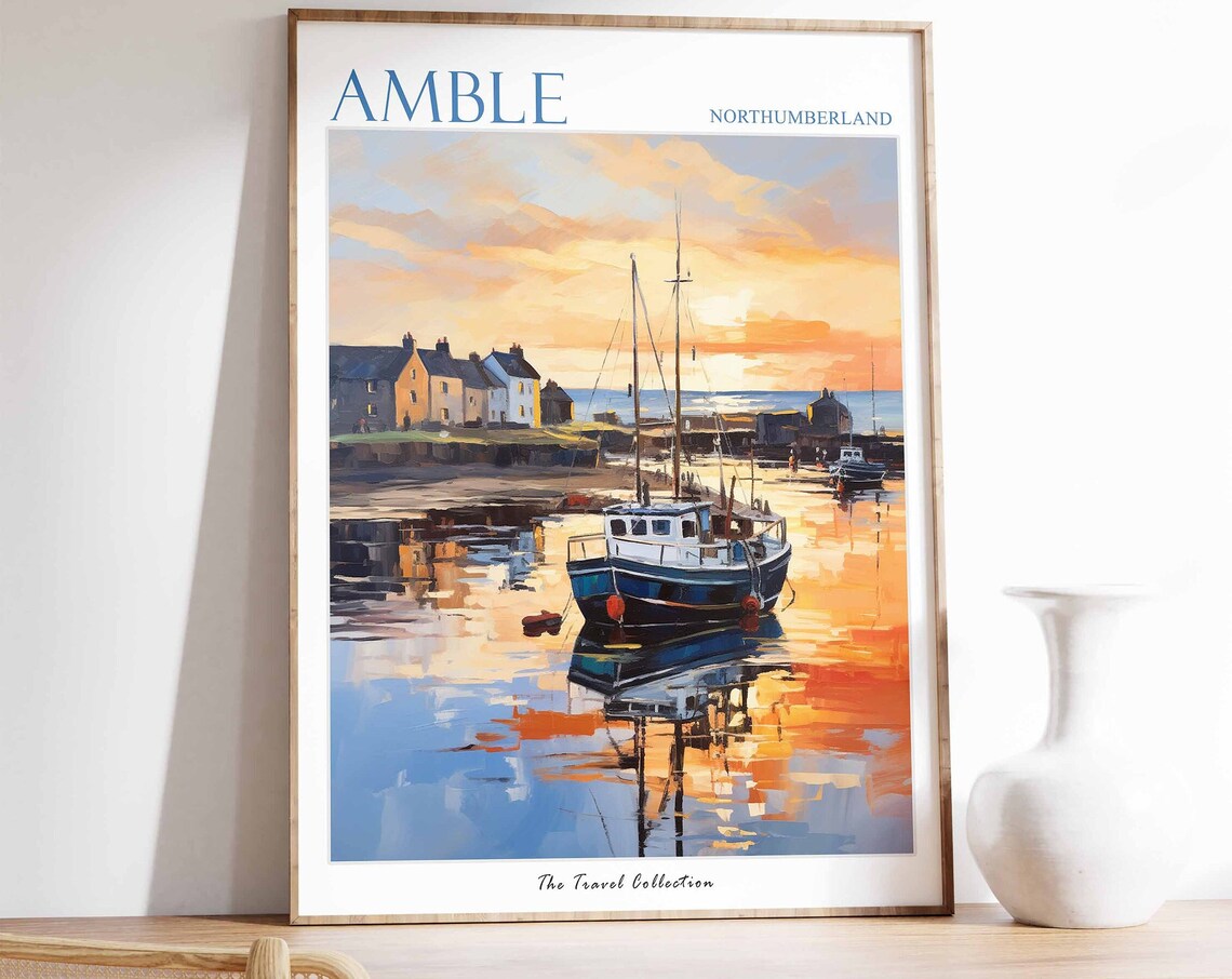Amble Coastal Travel Poster, Northumberland Beach Art