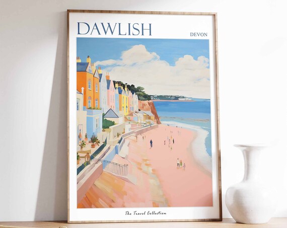Dawlish Poster Dawlish Travel Print Devon Travel Poster British Decor Tropical Decor Sea Print Dawlish Gift Dawlish Travel Poster