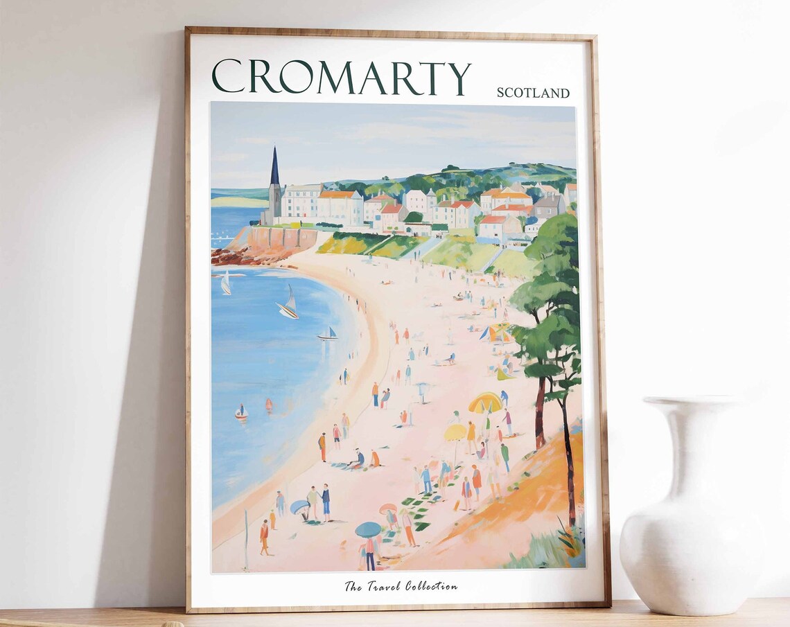 Cromarty Scotland Curving Beach Sailboats Seaside Travel Poster