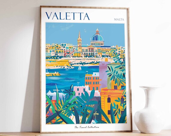 Valletta Poster Valletta Travel Print Tropical Decor City Wall Art Maltese Decor Malta Travel Print Valletta Gift